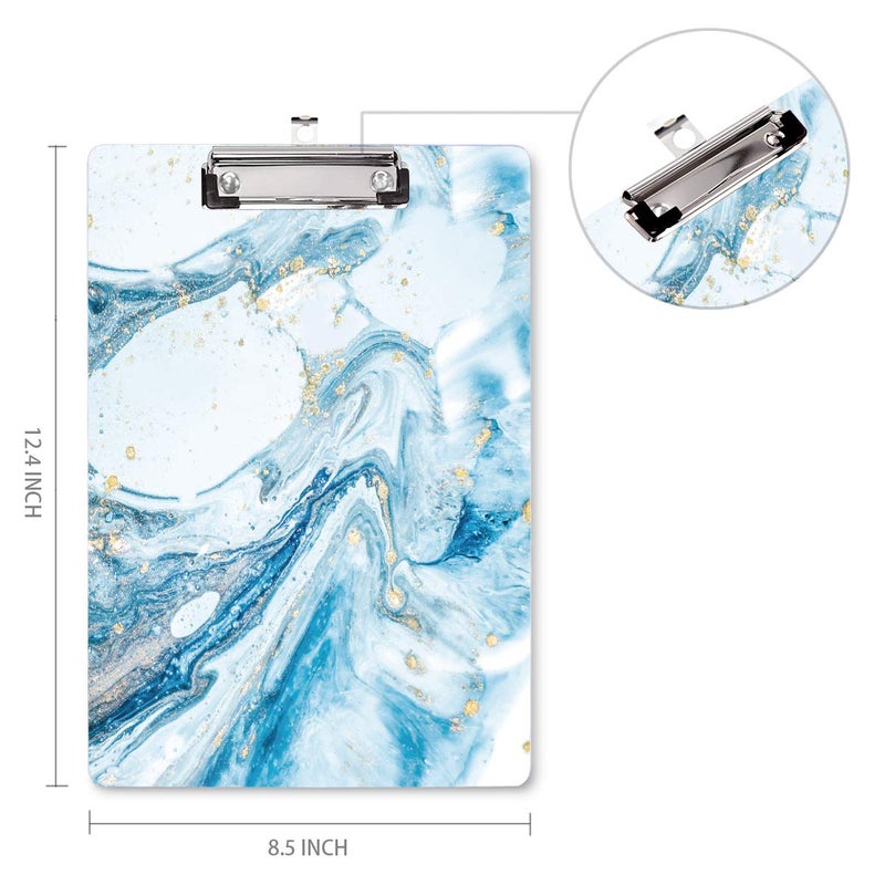 WAVEYU Blue Clipboard, Cute clipboard, WAVEYU Letter Size Clipboard with Low Profile Clip, Retractable Key Hole for Hanging Paperboard for Office, Teal Marble (12.5"x9") - Image 2